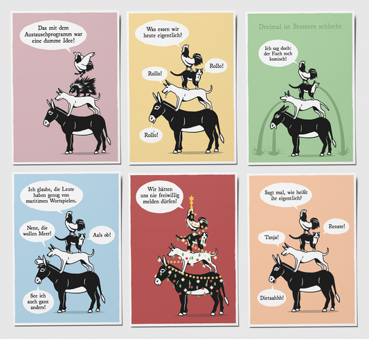 Vier Bremer Tiere - Postkarten Set (6x1 Postkarte)
