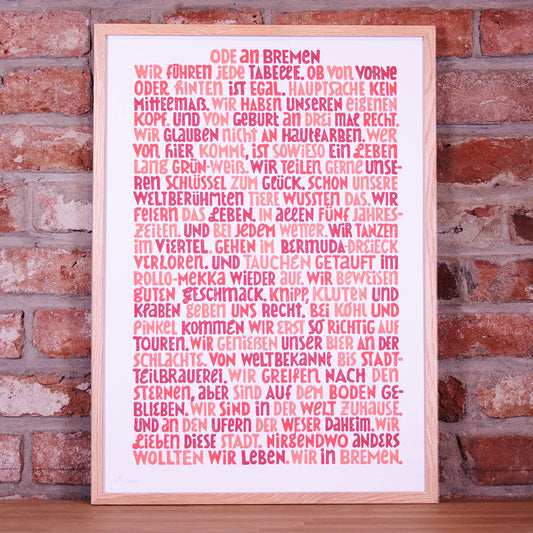 Ode an Bremen - DIN A2 - Stadtmusikanten Edition (rot)